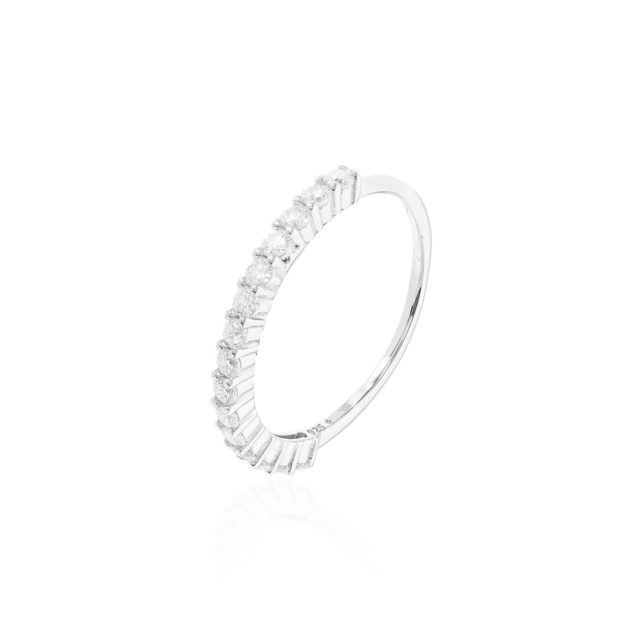 Meia Aliança Cravejada Moissanite 2mm - Prata