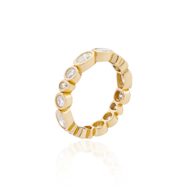 Anel Formas Geométricas Moissanite - Dourado