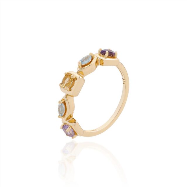 Anel Formas Geométricas Pedras Naturais - Dourado